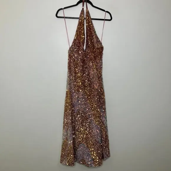NWT FREE PEOPLE Glitter & Gold Midi Dress Sweetheart Combo Sequin XS